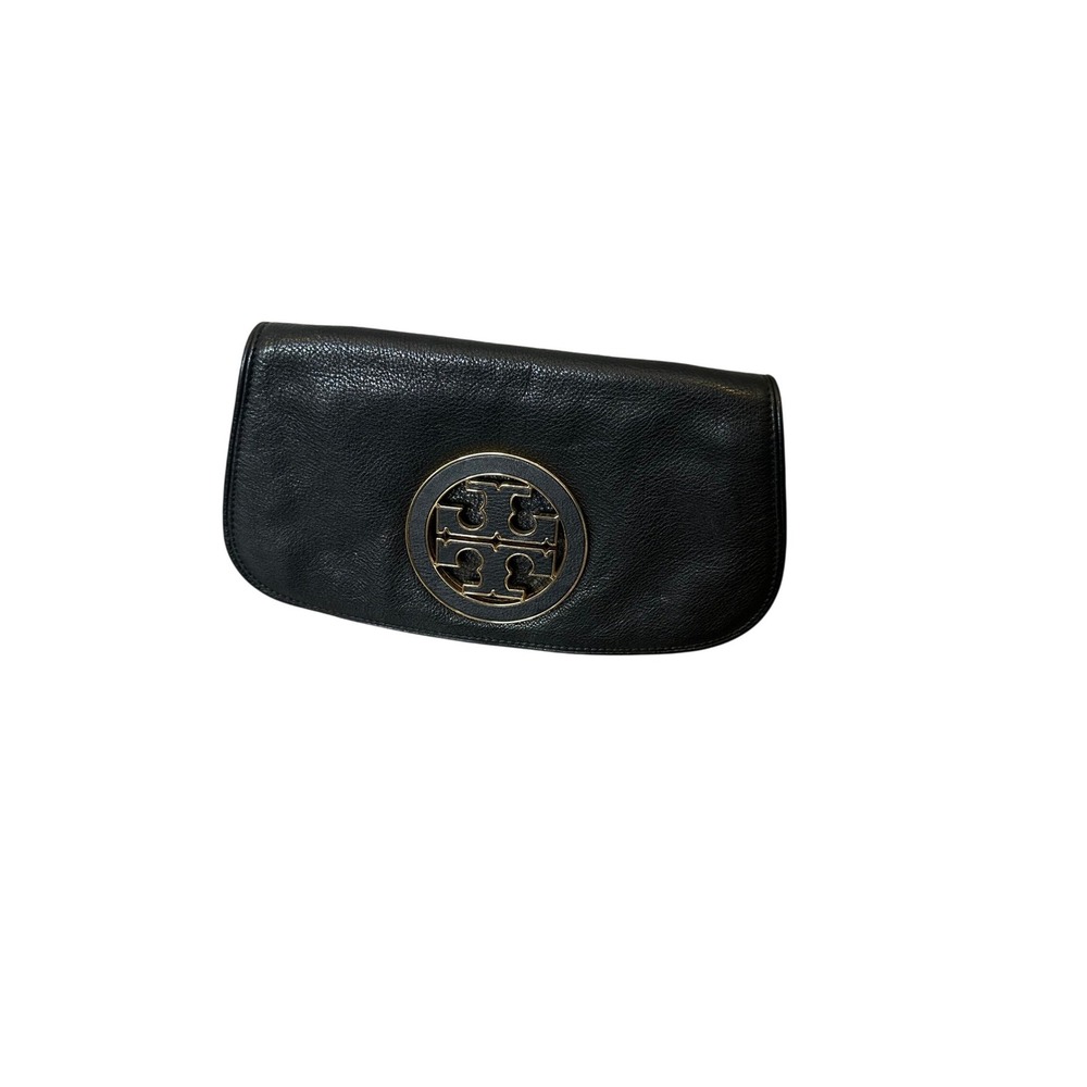 Tory Burch Black Leather Clutch‎ Gold Logo